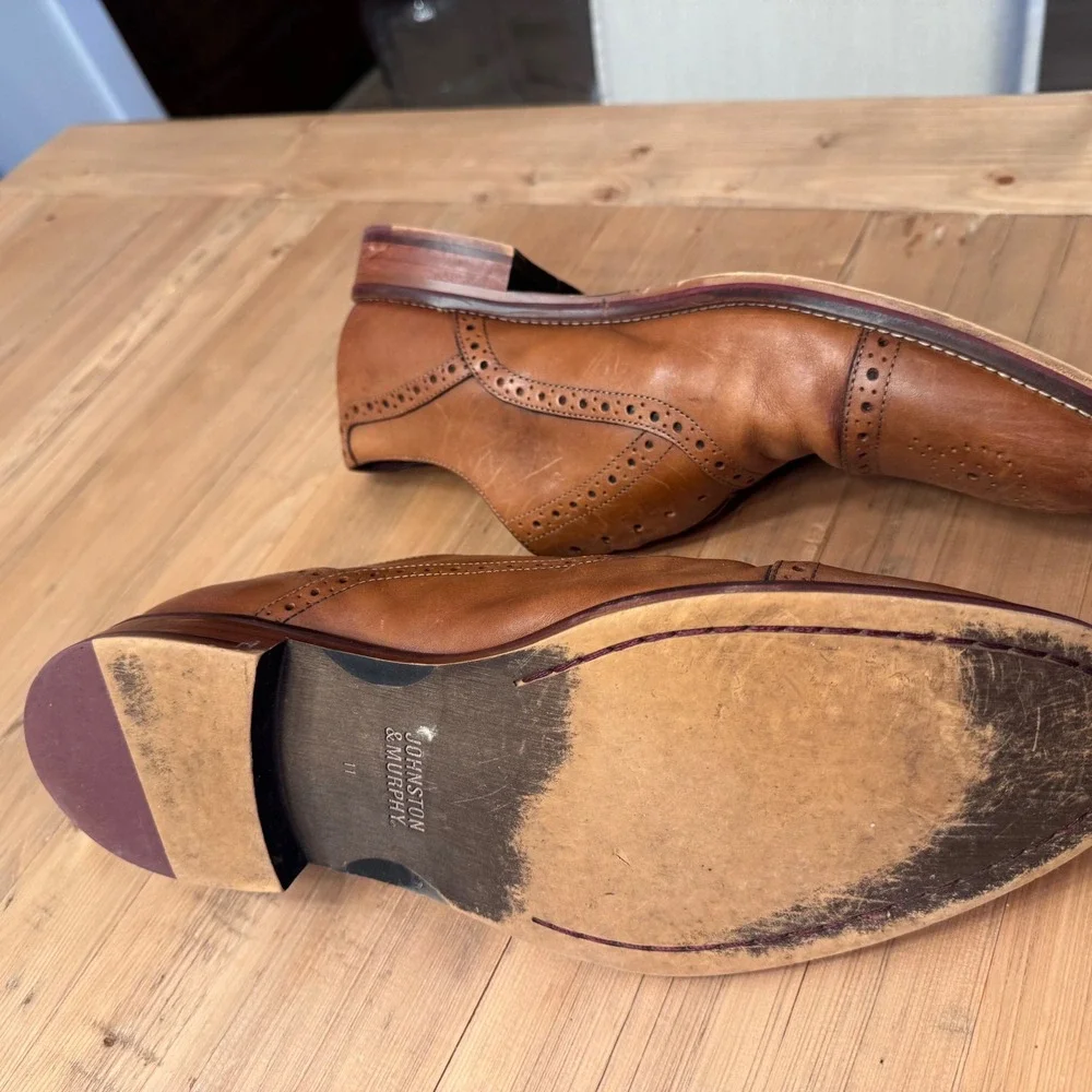 Johnston & Murphy Mens Tan Leather Brogue Cap Toe Oxford Dress Shoes 11M 20-8682